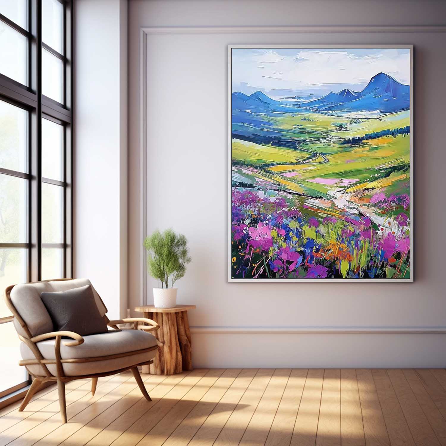 FMountain Wildflower Landscape Impasto Canvas Wall Art