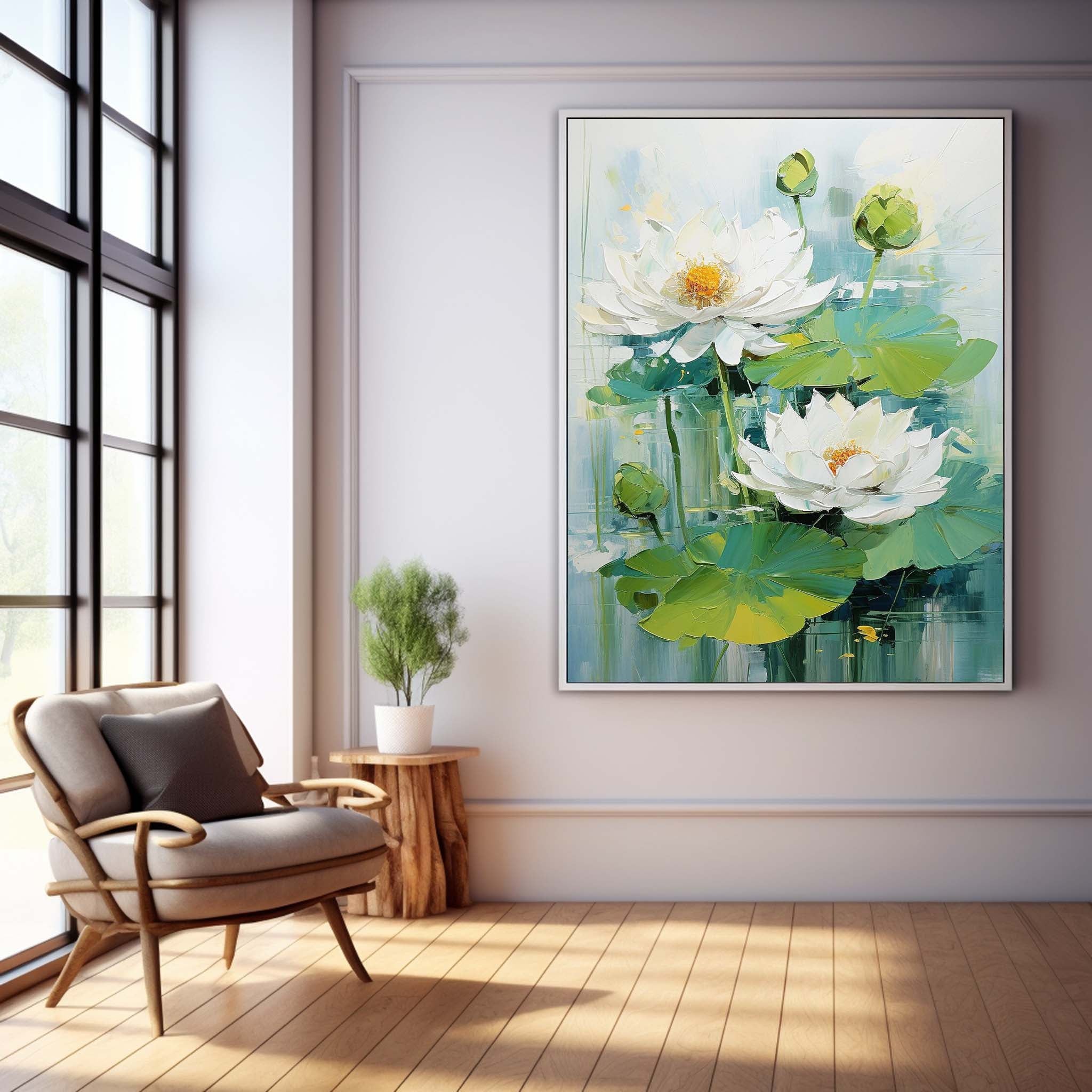 White Lotus Floral Impasto Canvas Wall Art