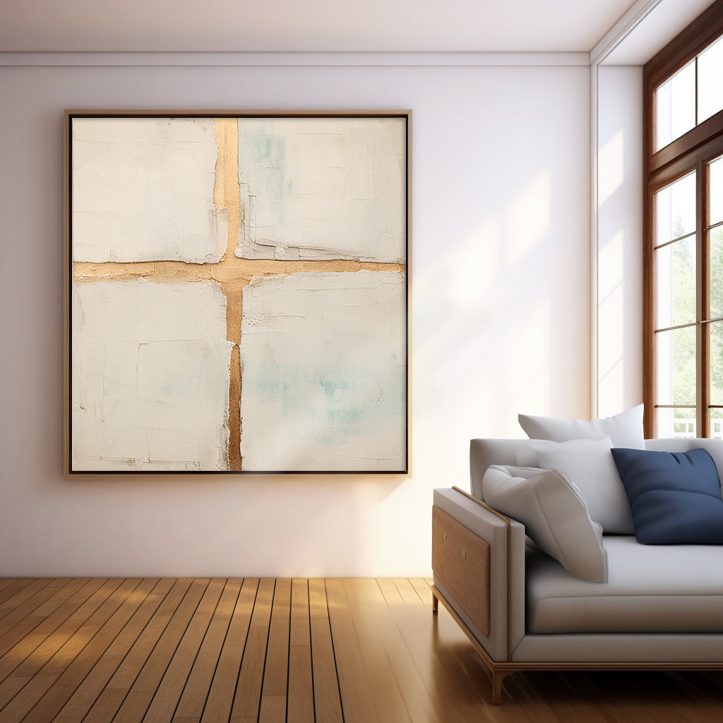 Neutral Beige Gold Foil Abstract Canvas Wall Art