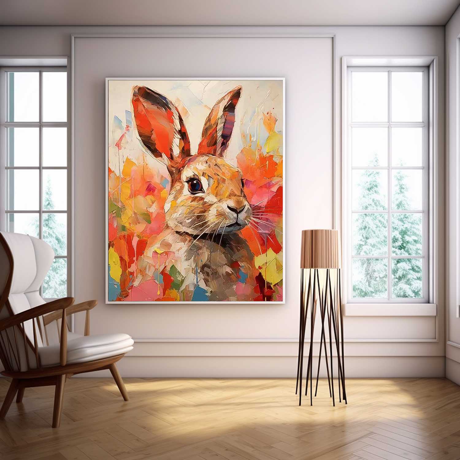 Wall Art Impasto Animal Vibrant Rabbit Decor