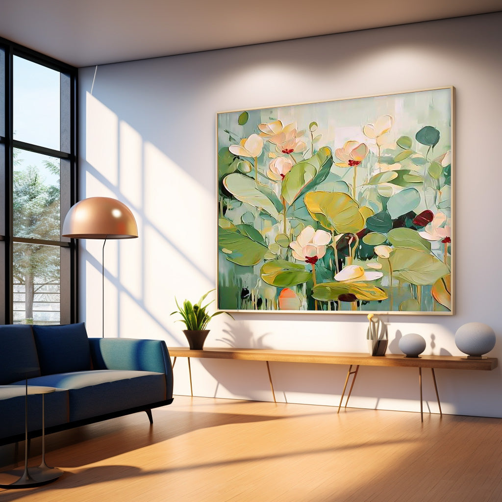 Wall Art Water Garden Bloom Wall Art Lotus Pond in Green