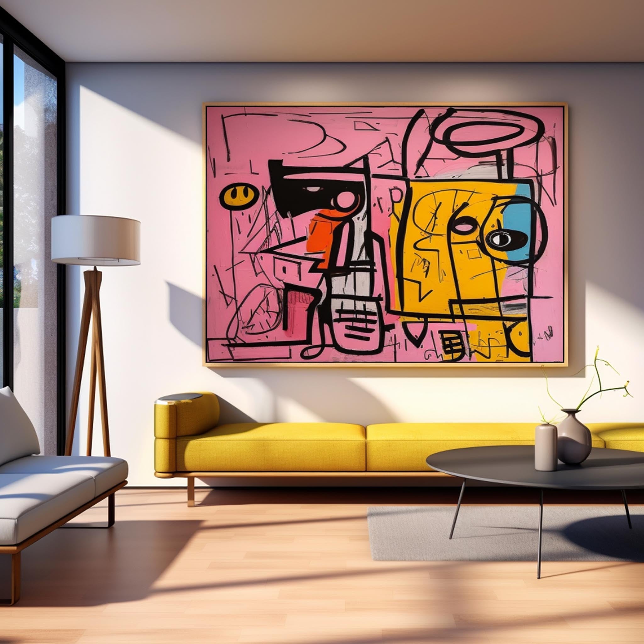 Pink Yellow Graffiti Abstract Canvas Wall Art