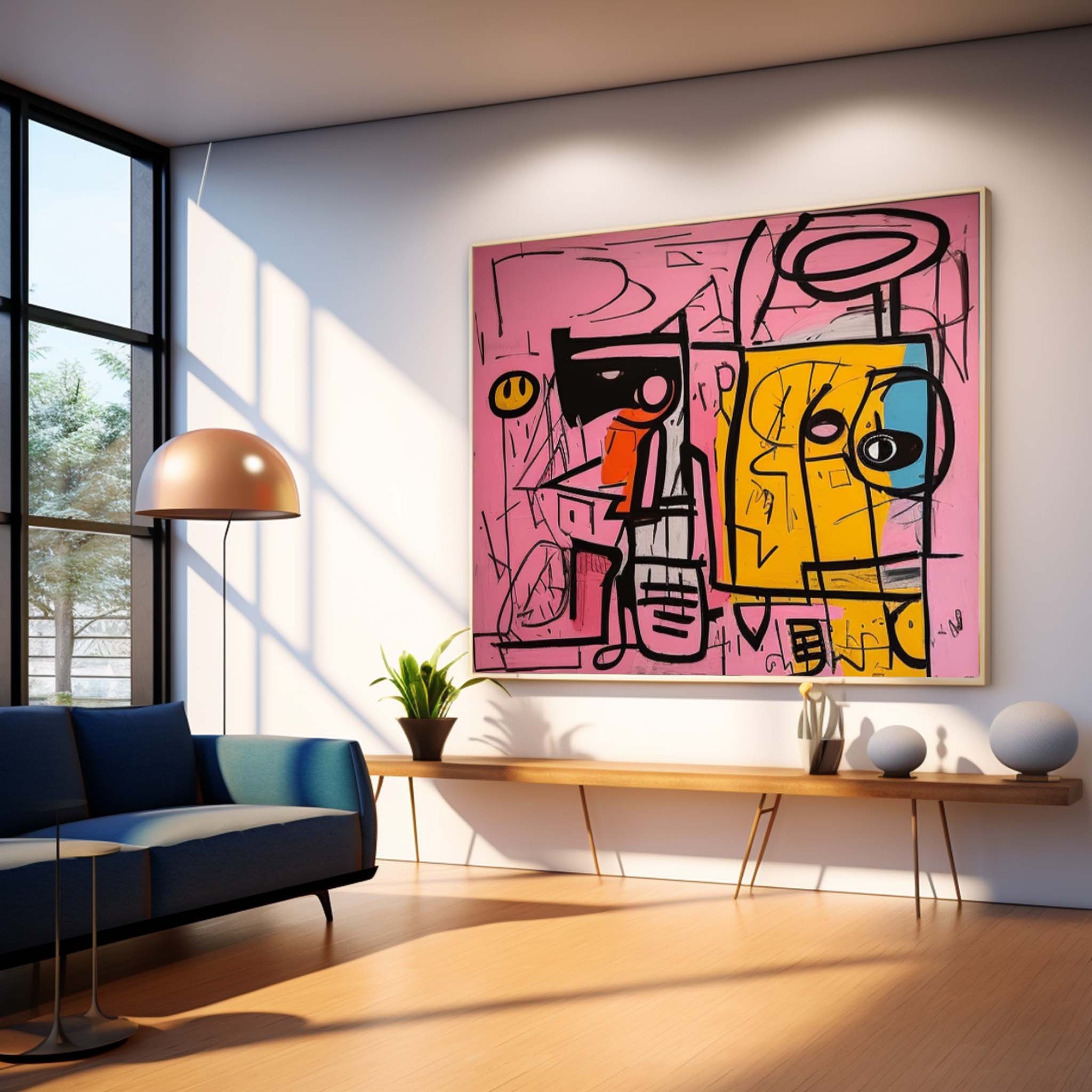 Pink Yellow Graffiti Abstract Canvas Wall Art