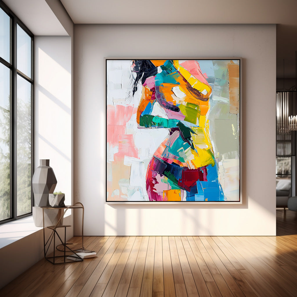 Vibrant Cubist Impasto Female Figure Painting