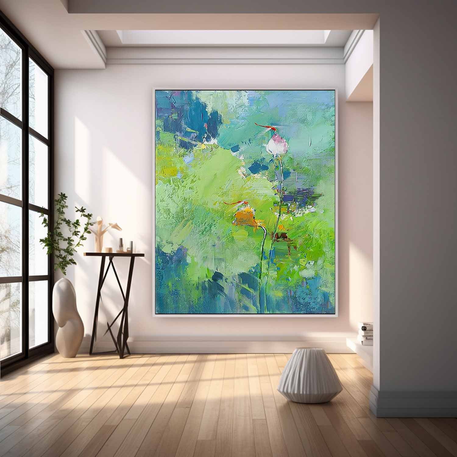 Green Floral Impasto Abstract Canvas Wall Art