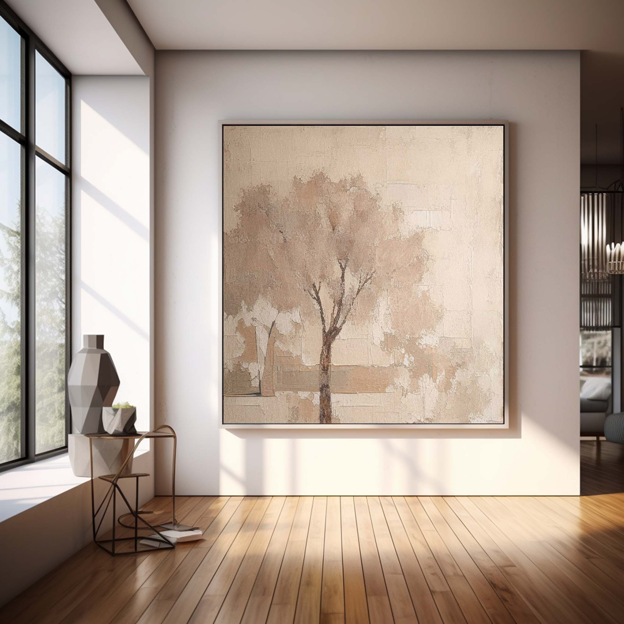 Neutral Beige Tree Abstract Canvas Wall Art