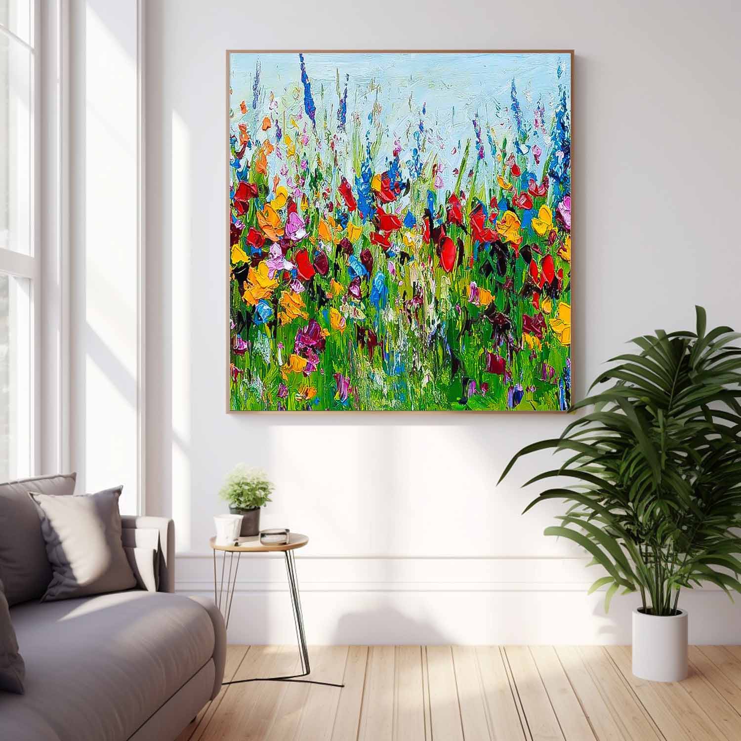 Colorful Wildflower Meadow Impasto Canvas Wall Art