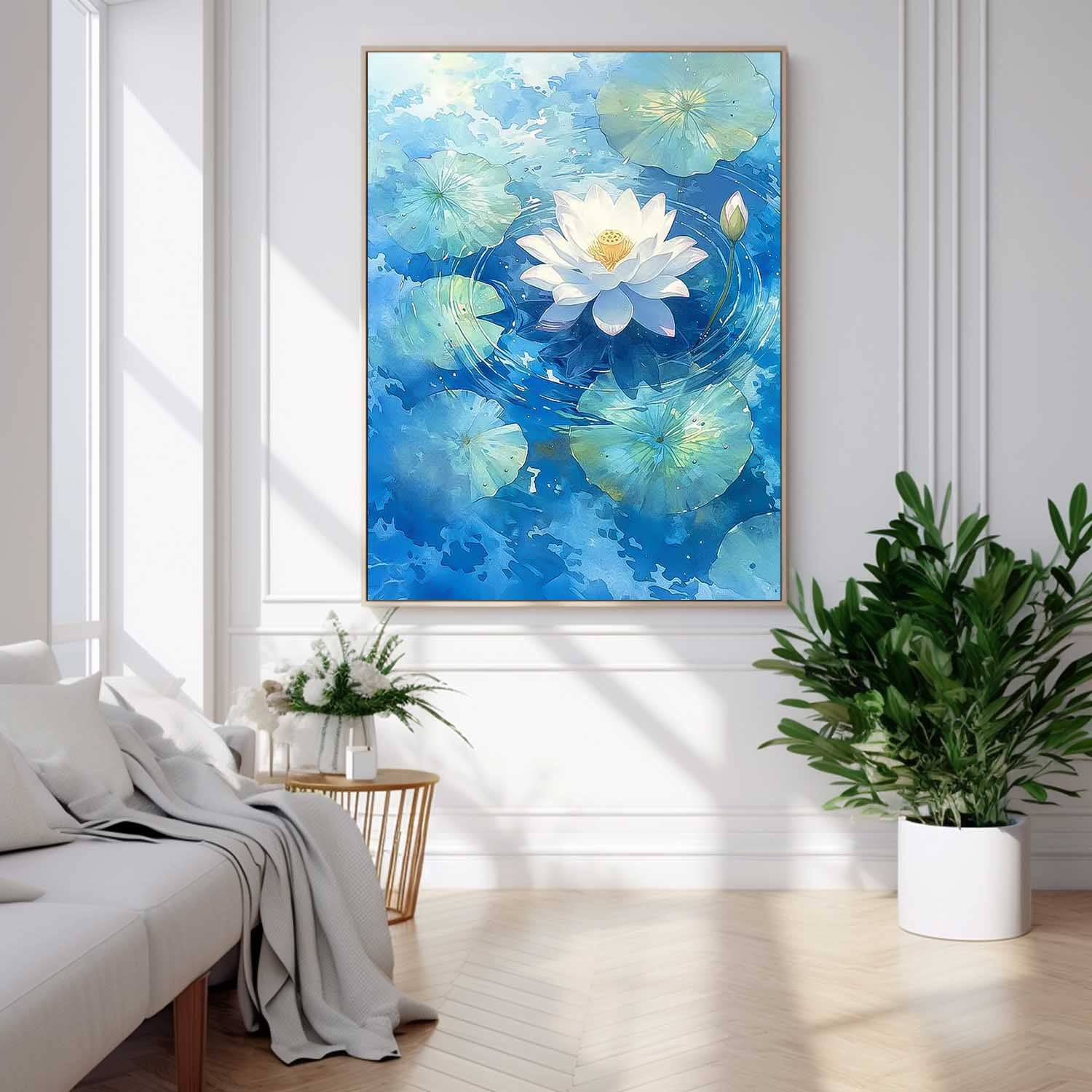 Tranquil White Lotus Pond Canvas Art