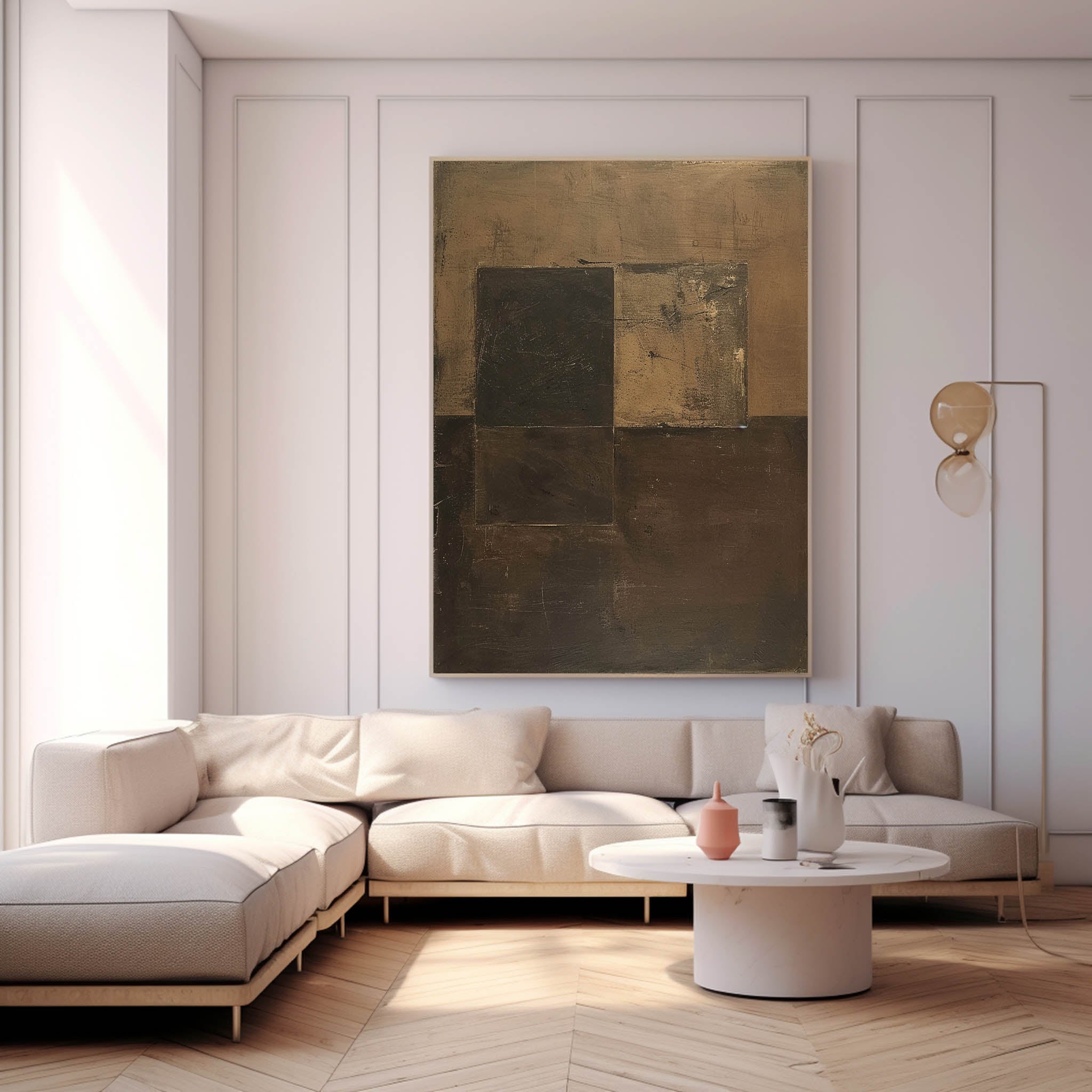 Wall Art Brown Block Abstract Geometric