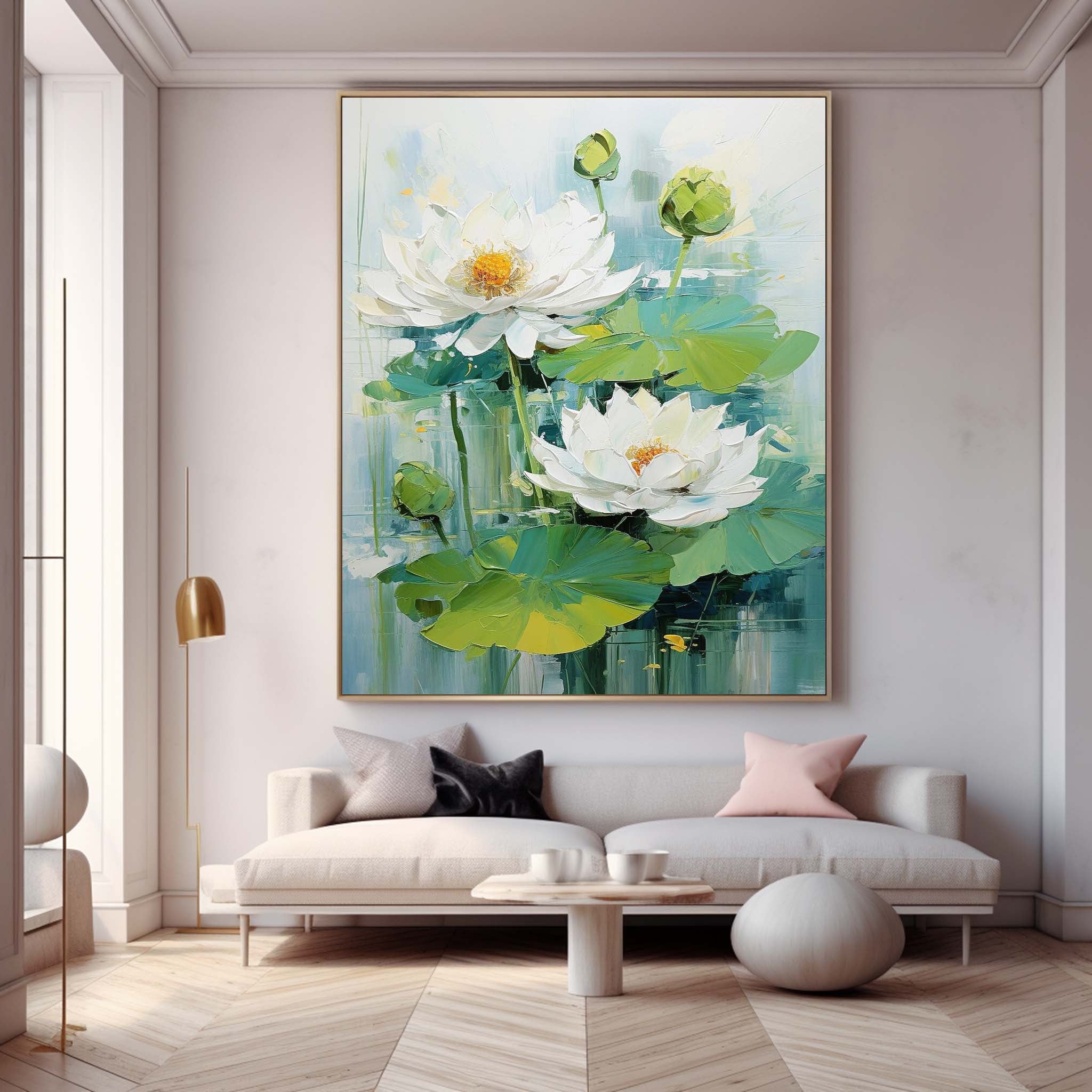 White Lotus Floral Impasto Canvas Wall Art
