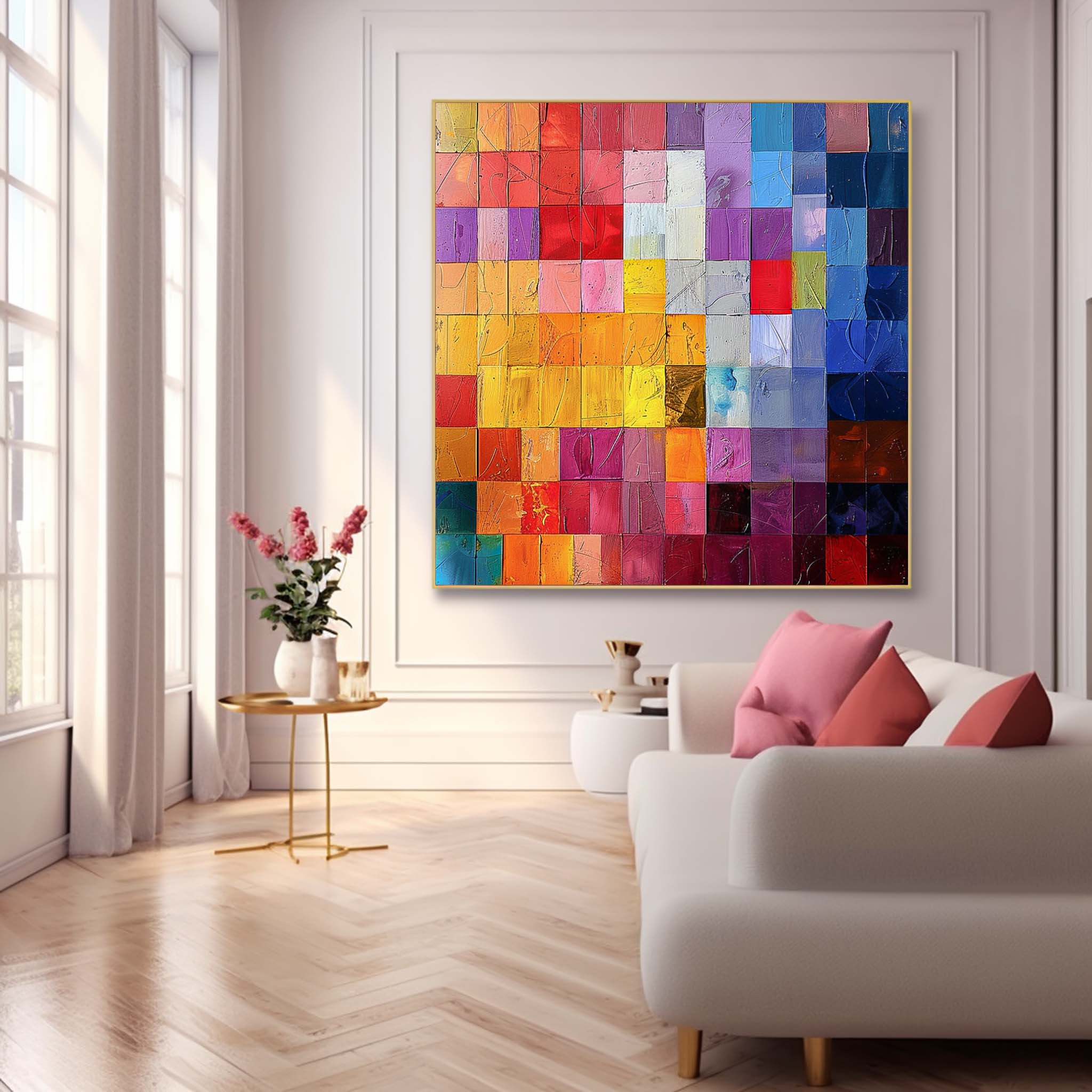 Multicolor Square Mosaic Abstract Canvas Wall Art