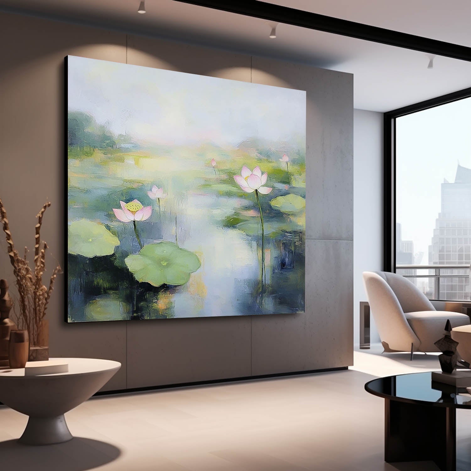 Wall Art Flower Misty Lotus Pond Landscape