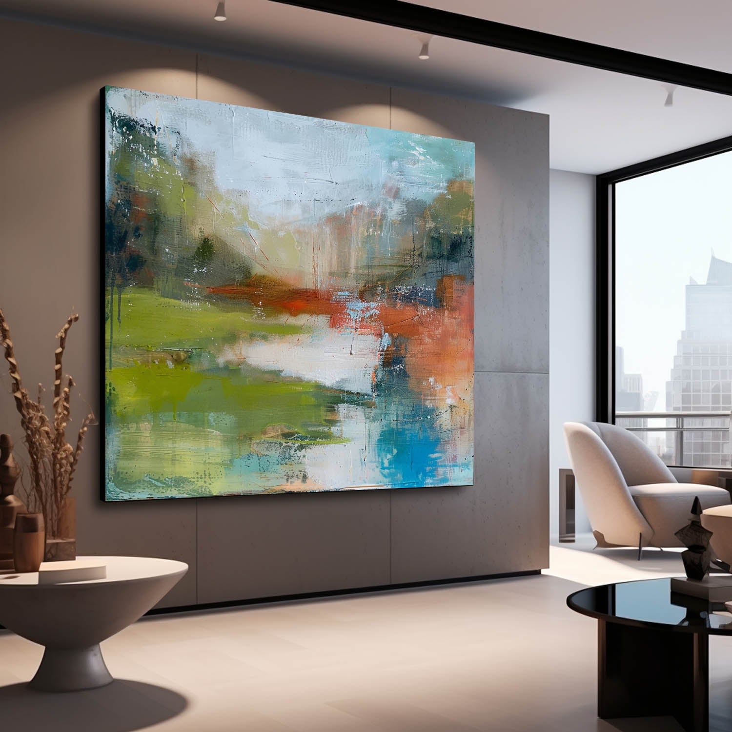 Wall Art Abstract Mountain Lake Reflection