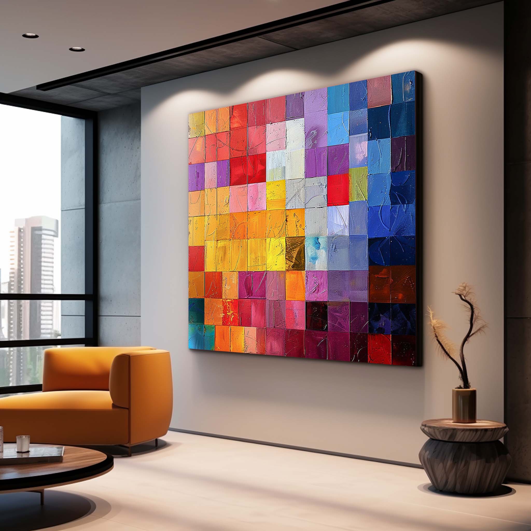 Multicolor Square Mosaic Abstract Canvas Wall Art