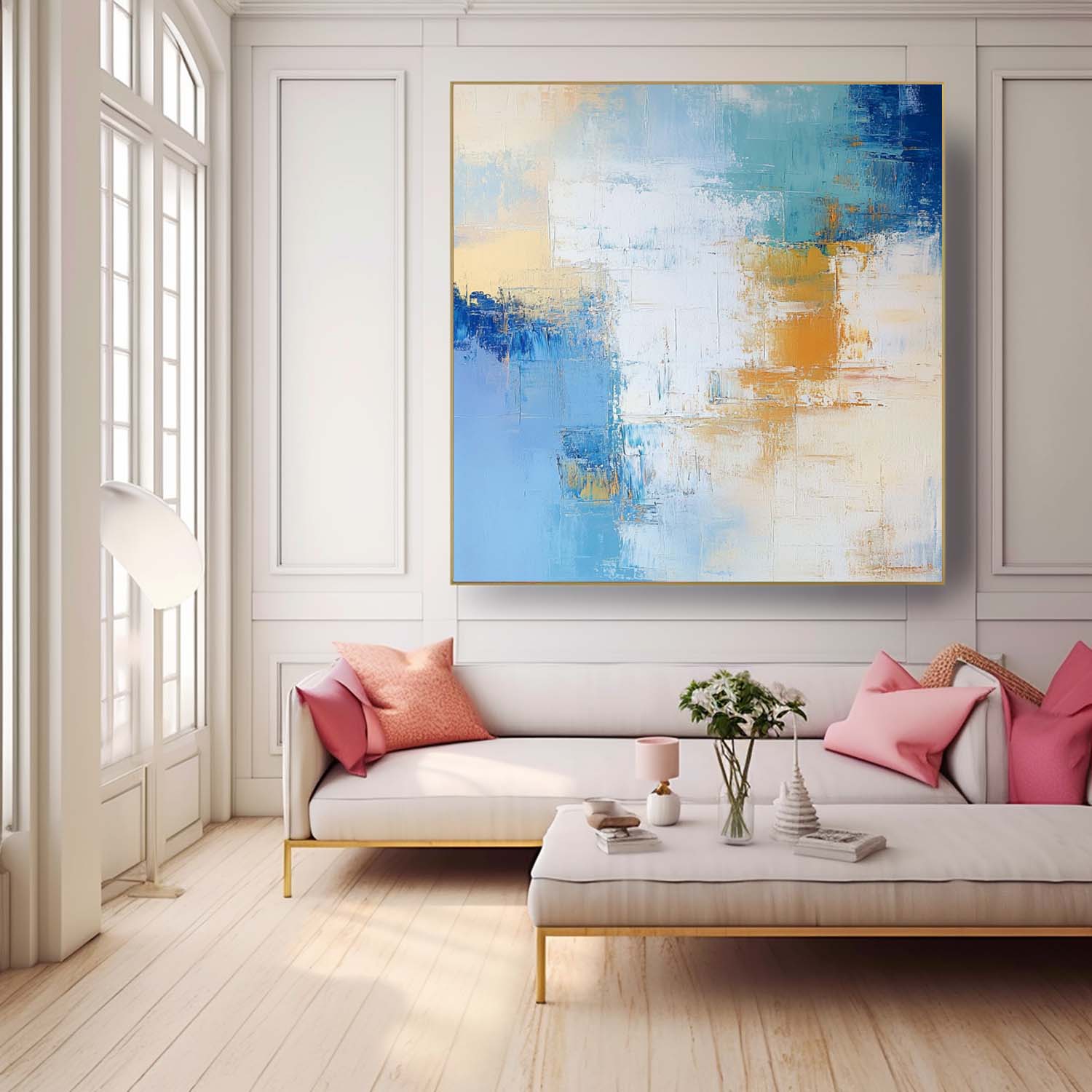 Coastal Abstract Oil Painting Blue Yellow