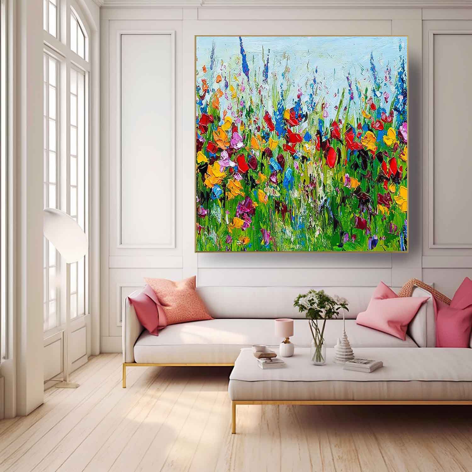 Colorful Wildflower Meadow Impasto Canvas Wall Art