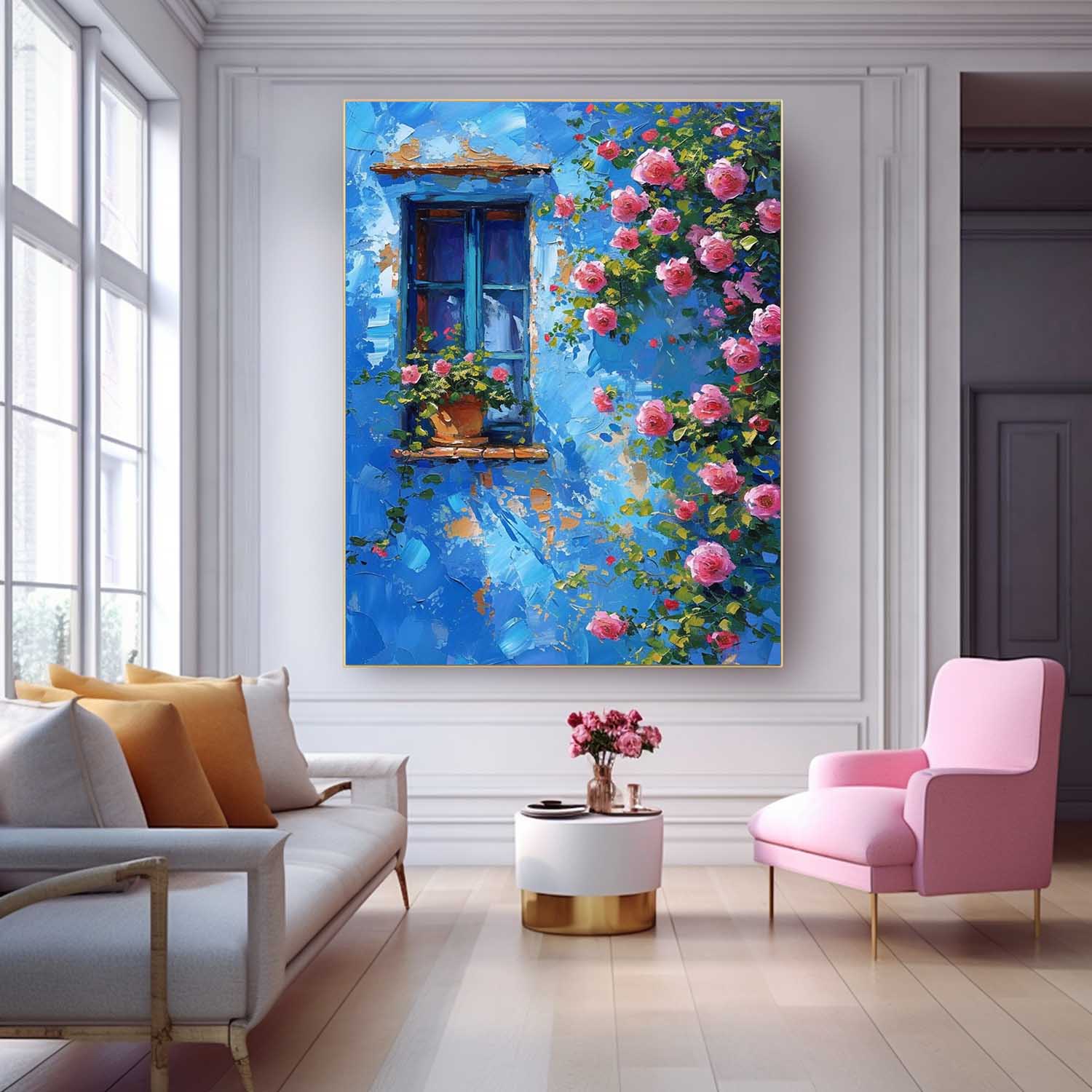 Bright Cobalt Wall Garden Rose Wall Art