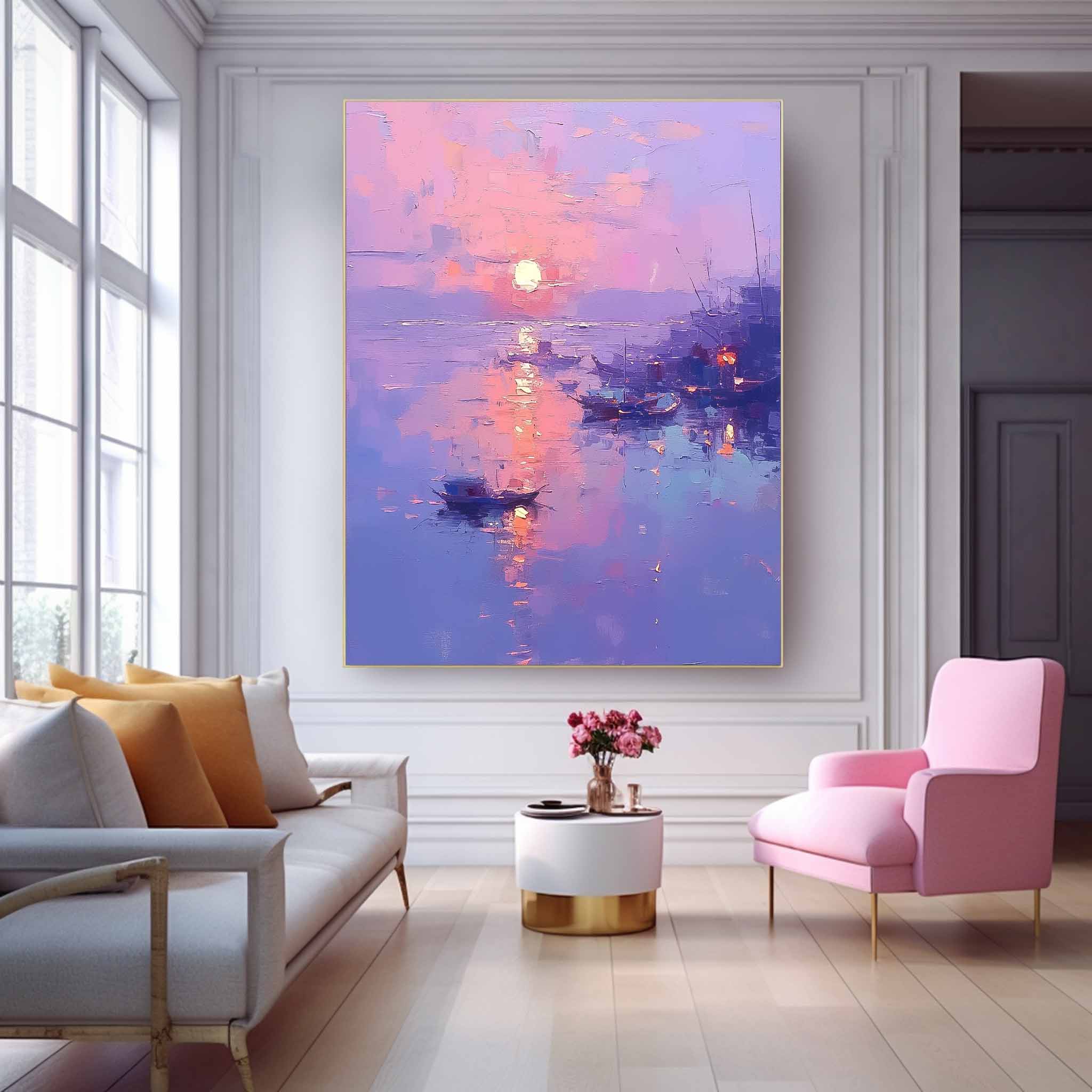 Pastel Sunset Harbor Abstract Wall Art