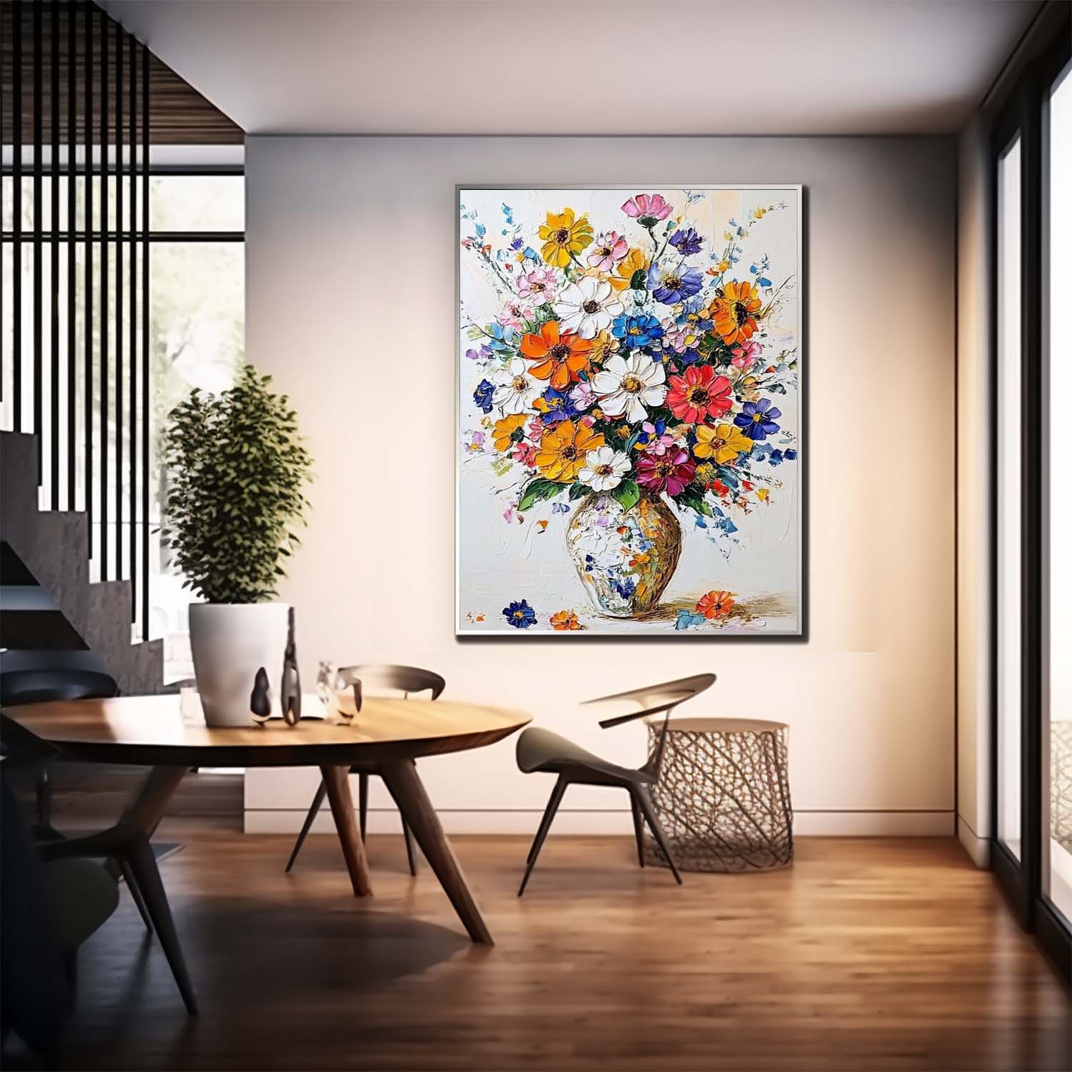 Bohemian Multicolor Wildflower Bouquet Oil Painting