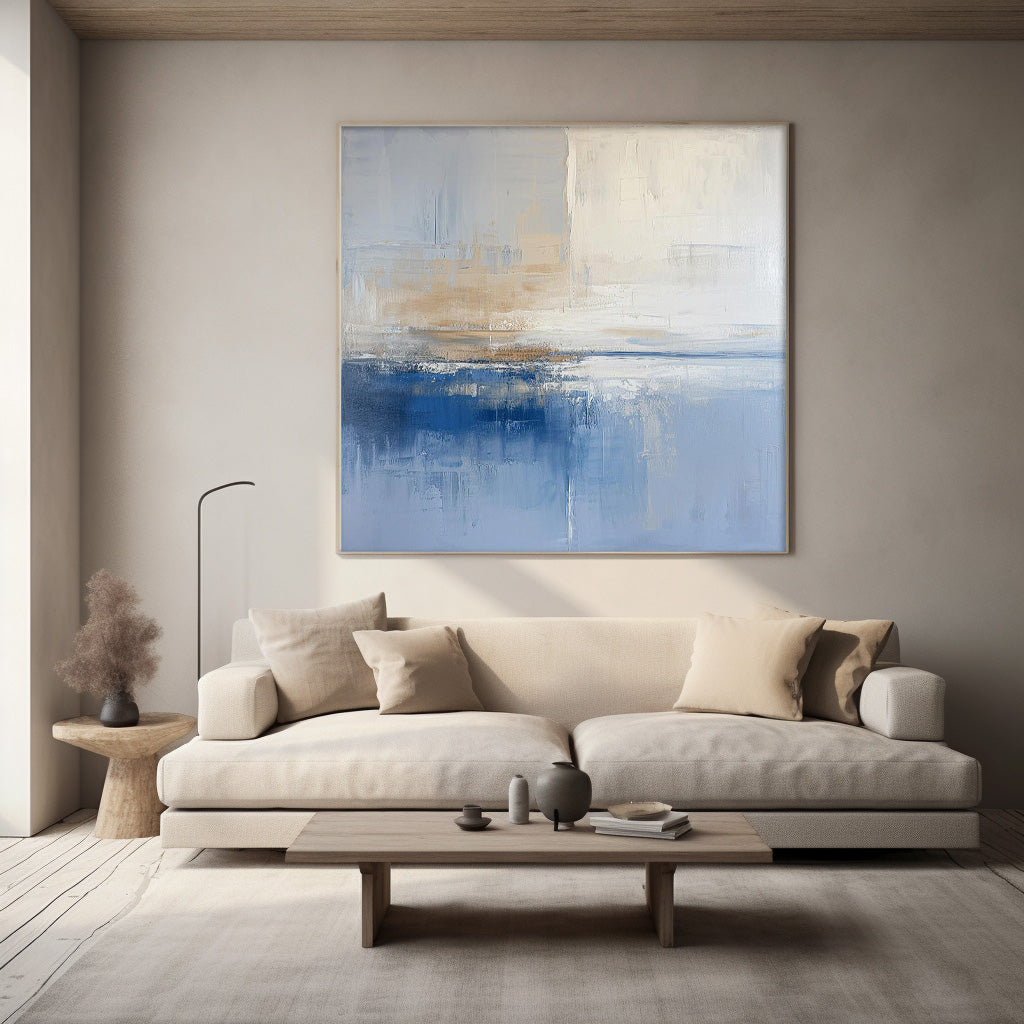 Wall Art Textured Soft Blue Beige Seascape