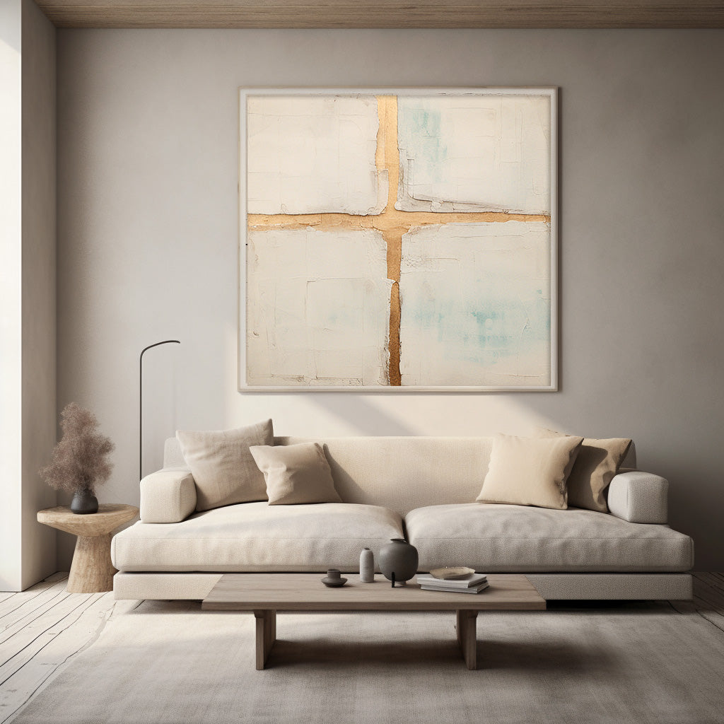 Neutral Beige Gold Foil Abstract Canvas Wall Art