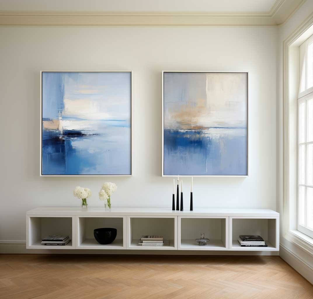 ABlue Beige Abstract Ocean 2‑Piece Canvas Wall Art
