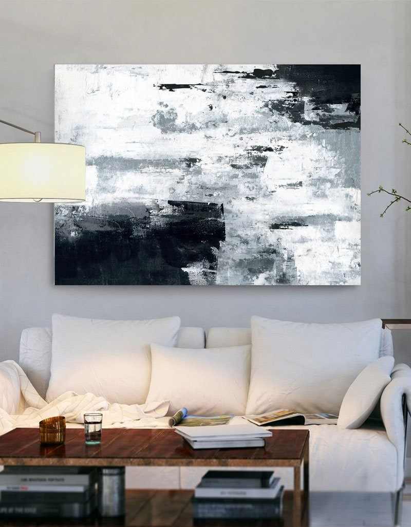 Black Grey Textured Abstract Canvas Wall Art