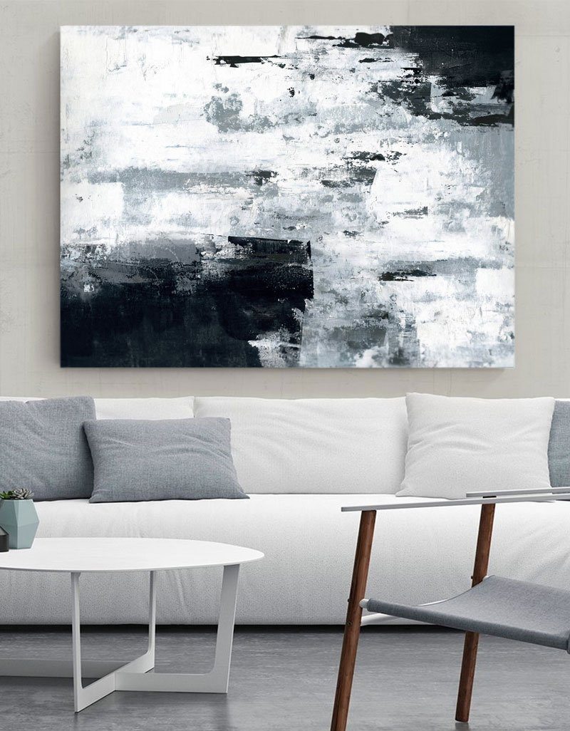 Black Grey Textured Abstract Canvas Wall Art