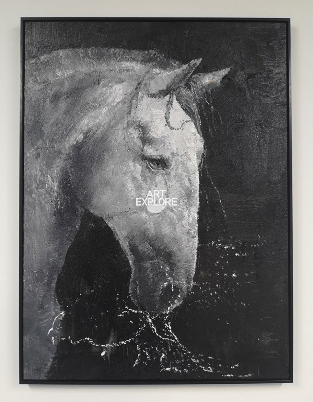 Black White Horse Portrait Canvas Wall Art