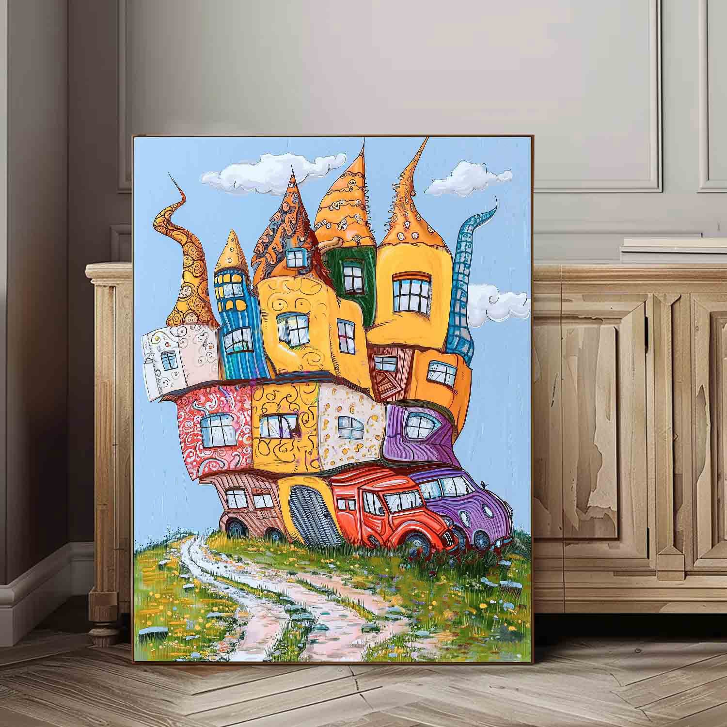 Wall Art Architecture Surreal Whimsical House Playful