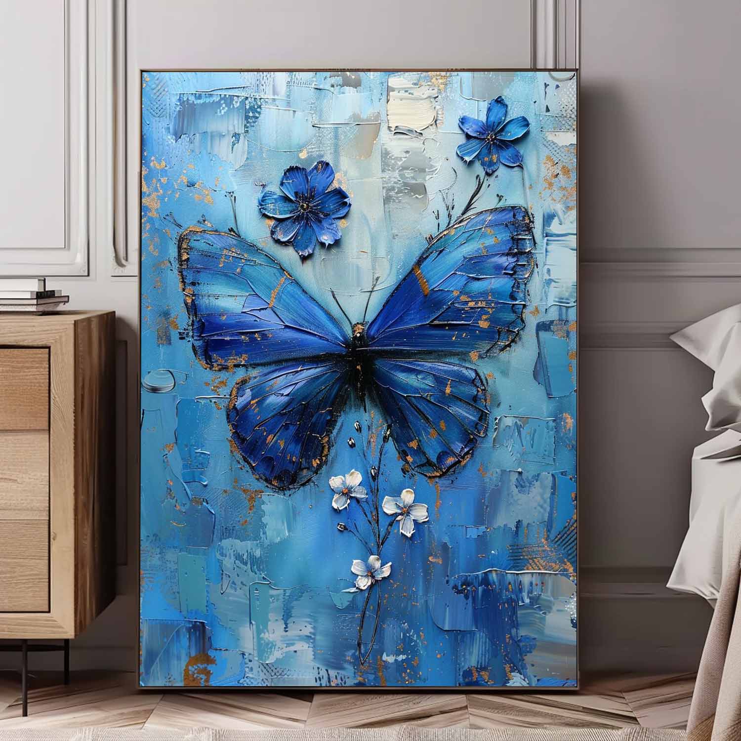 Wall Art Floral Butterfly Impasto Painterly