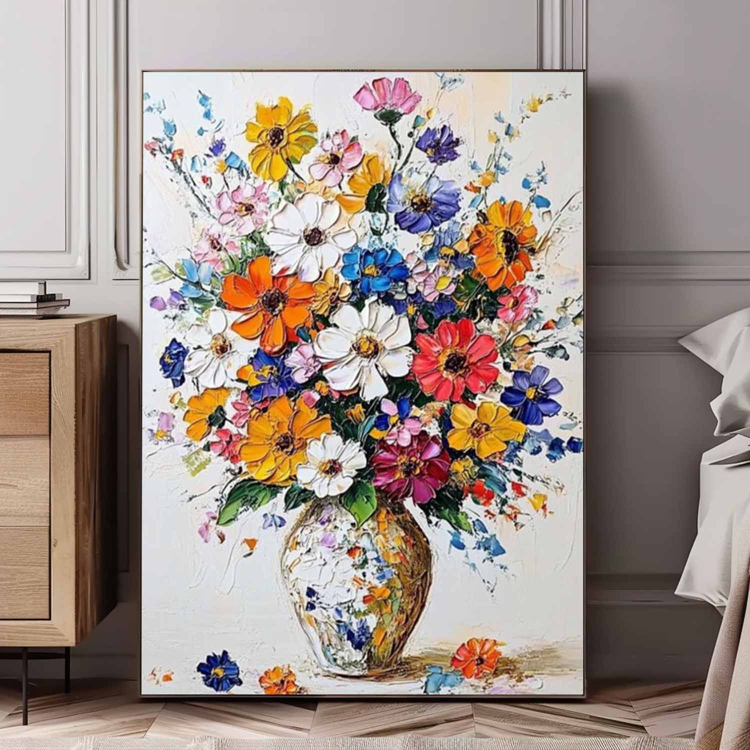 Bohemian Multicolor Wildflower Bouquet Oil Painting