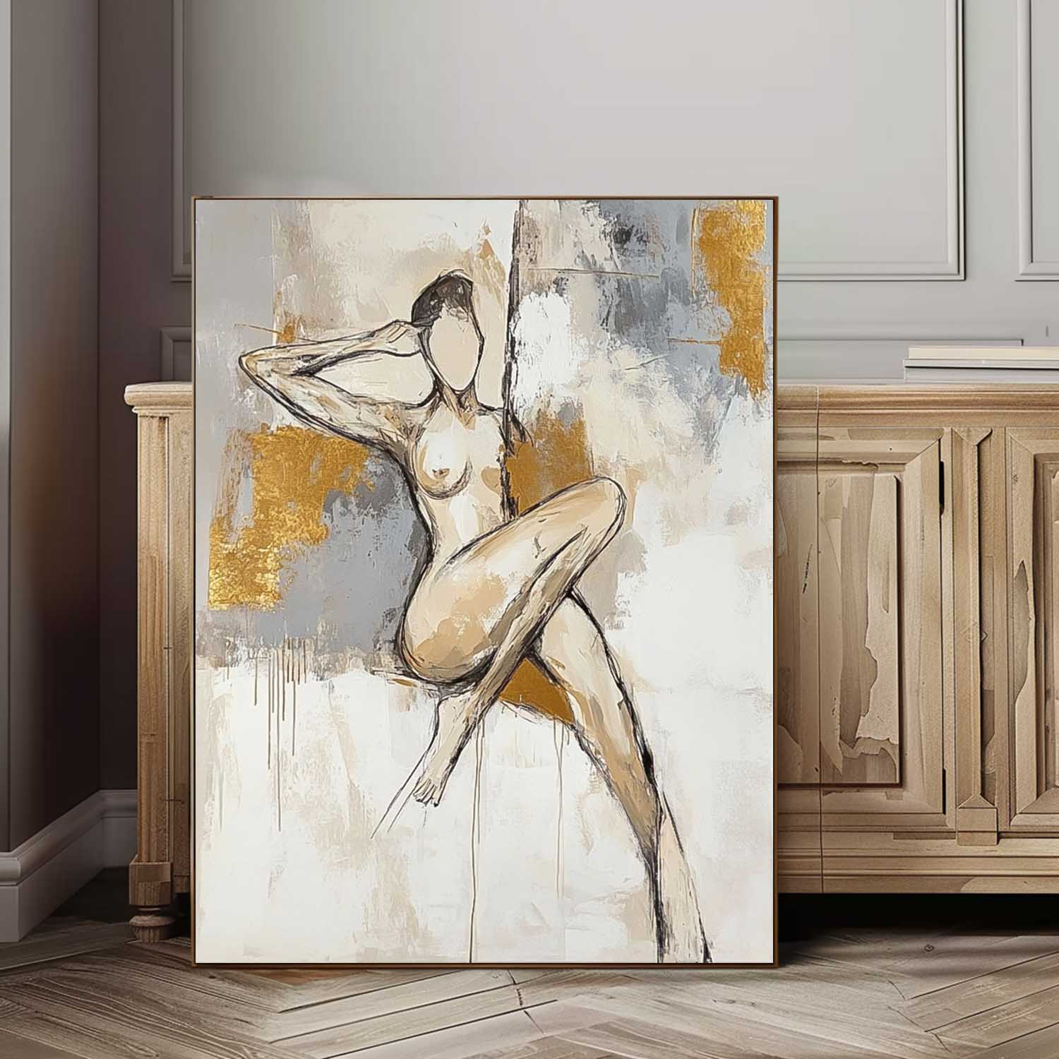 Wall Art Gold Foil Luxury Figure Line Abstract