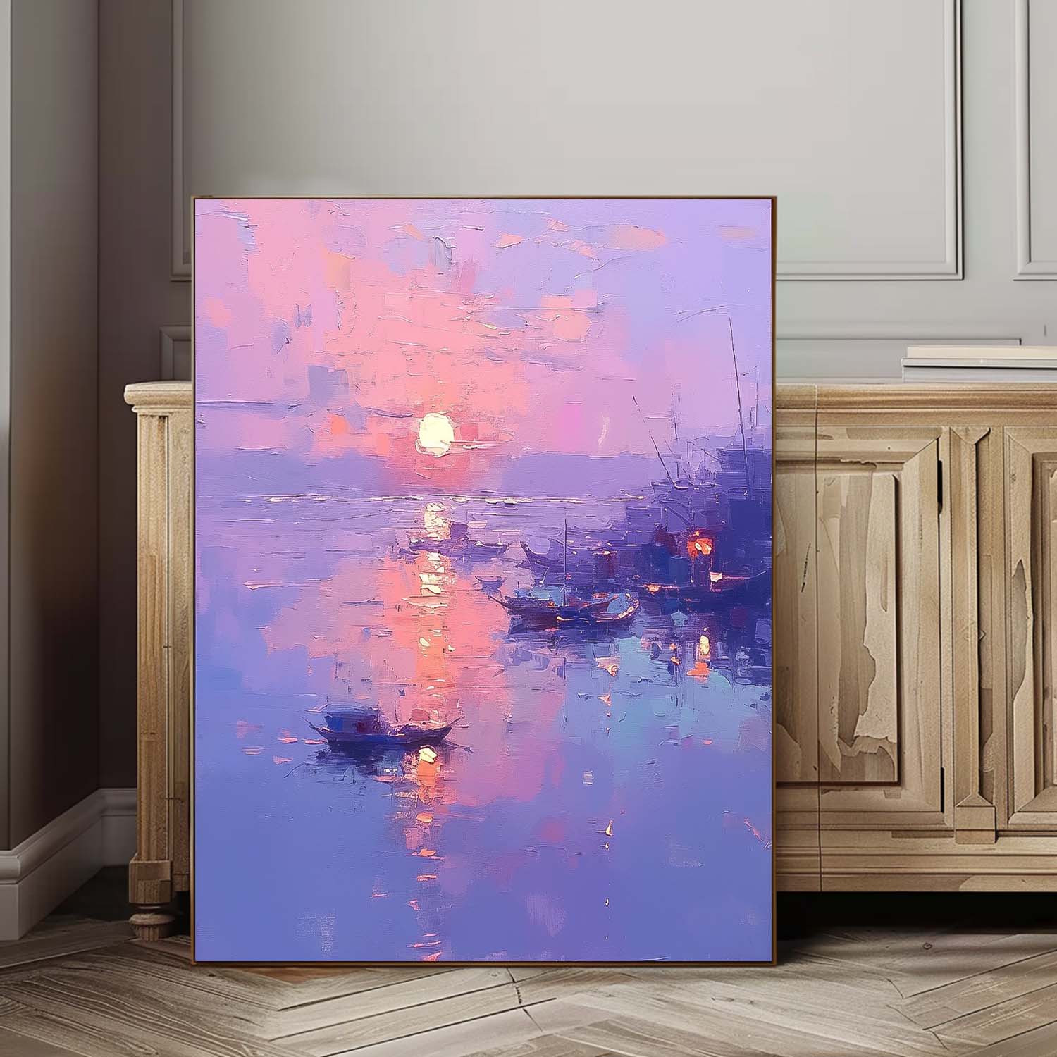 Pastel Sunset Harbor Abstract Wall Art