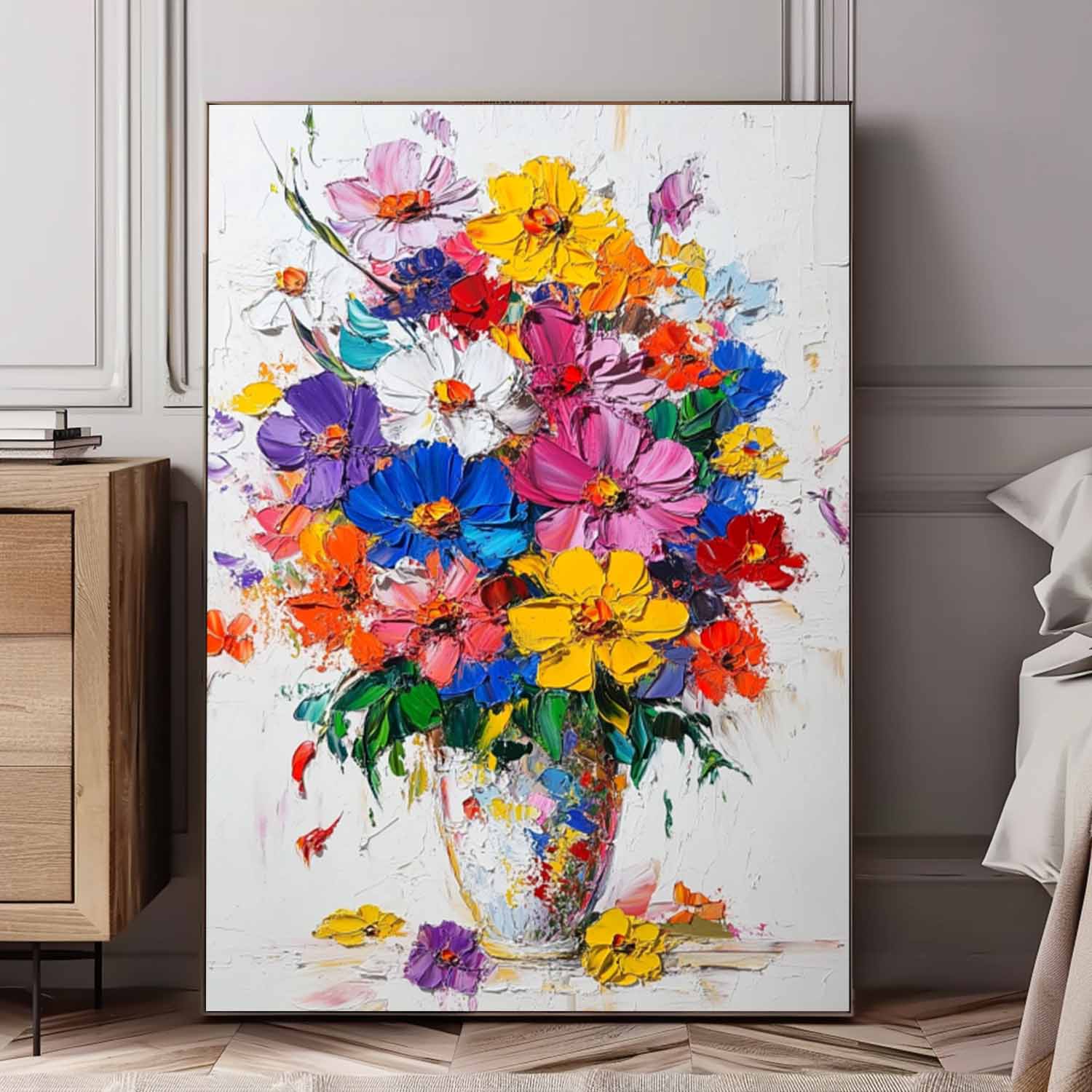 Multicolor Wildflower Bouquet Impasto Oil Painting