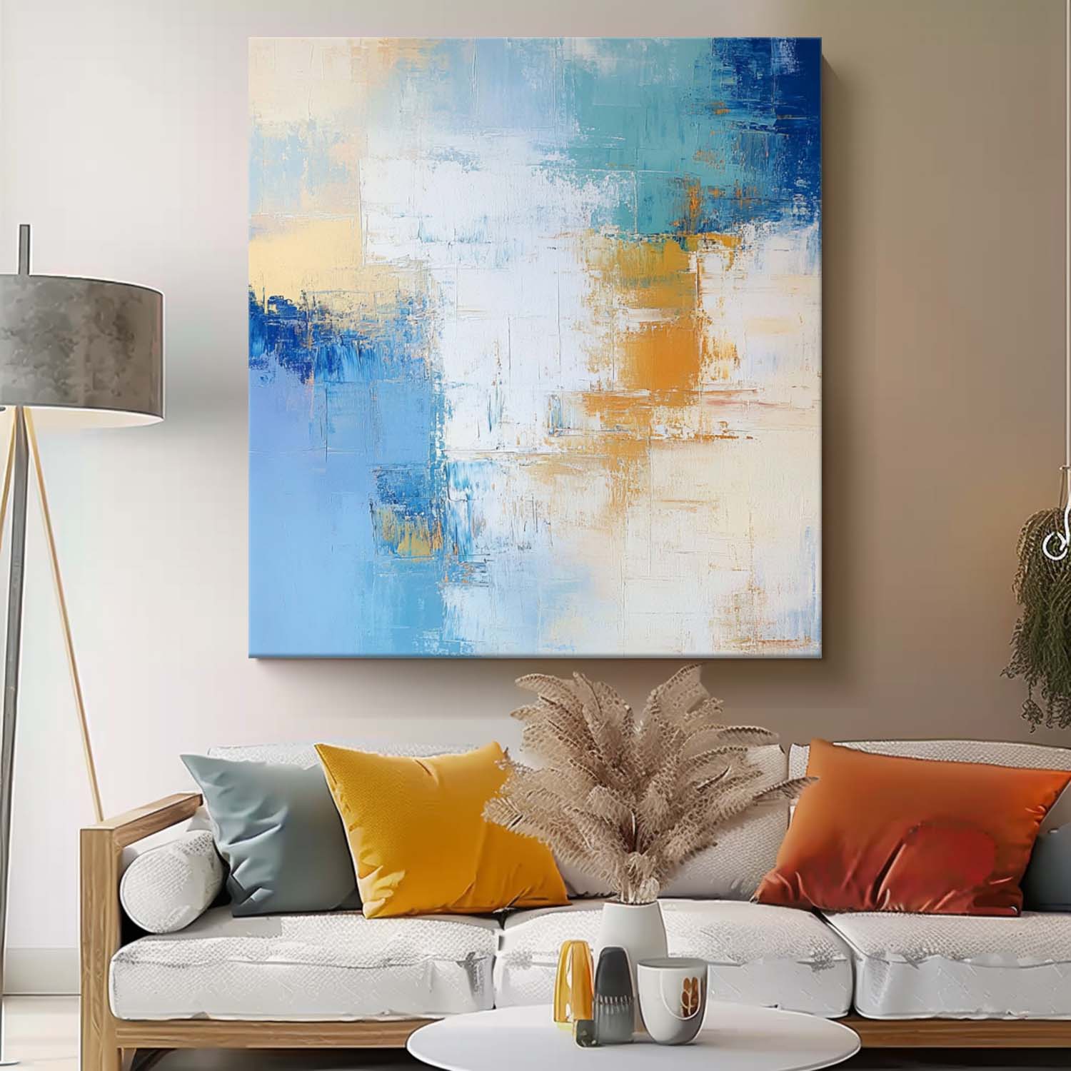 Coastal Abstract Oil Painting Blue Yellow