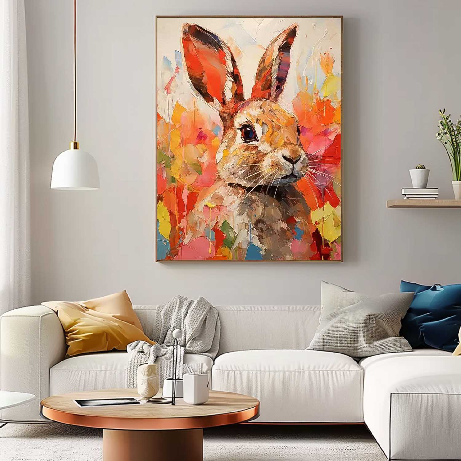 Wall Art Impasto Animal Vibrant Rabbit Decor