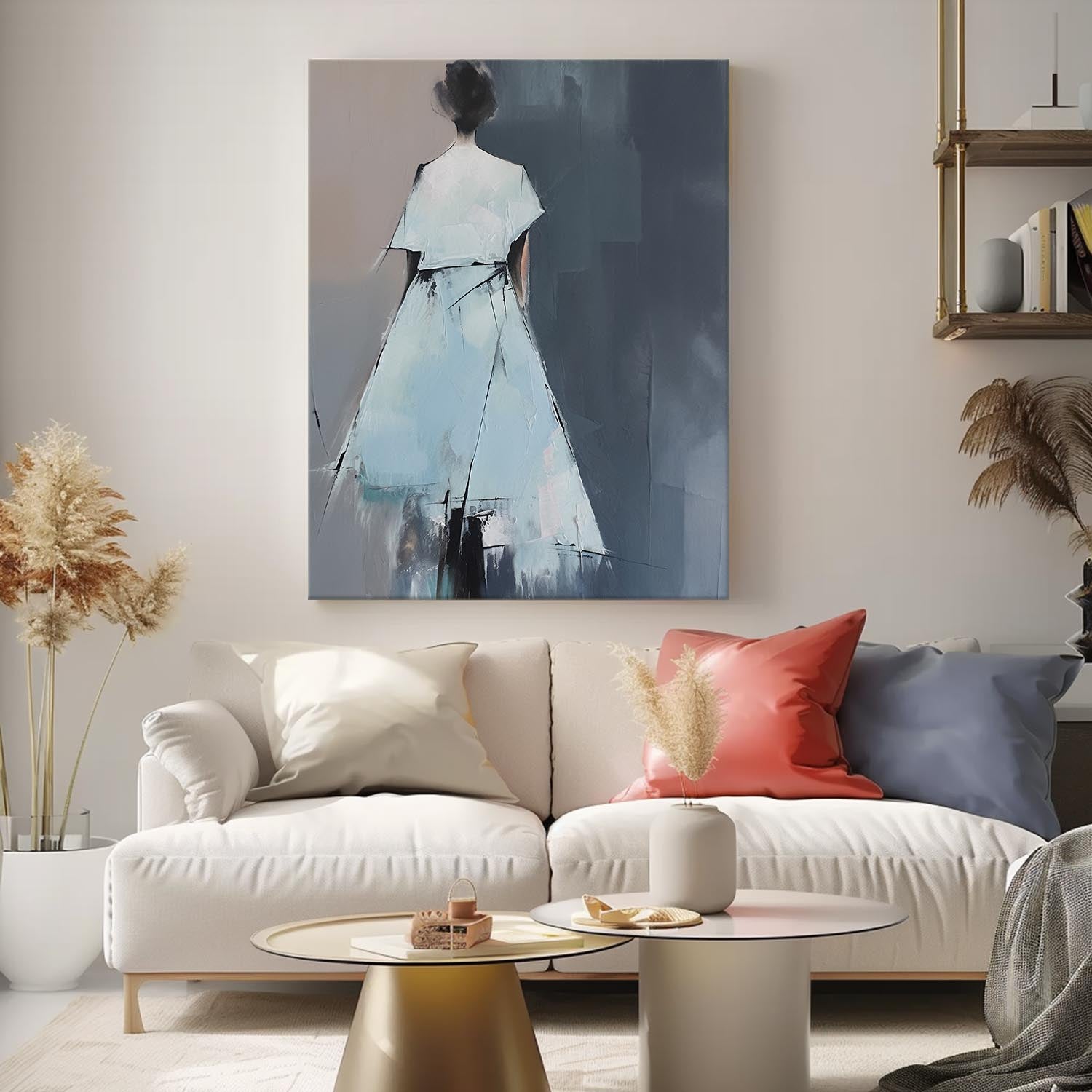 Cool Neutral Palette Lady Figurative Canvas Art