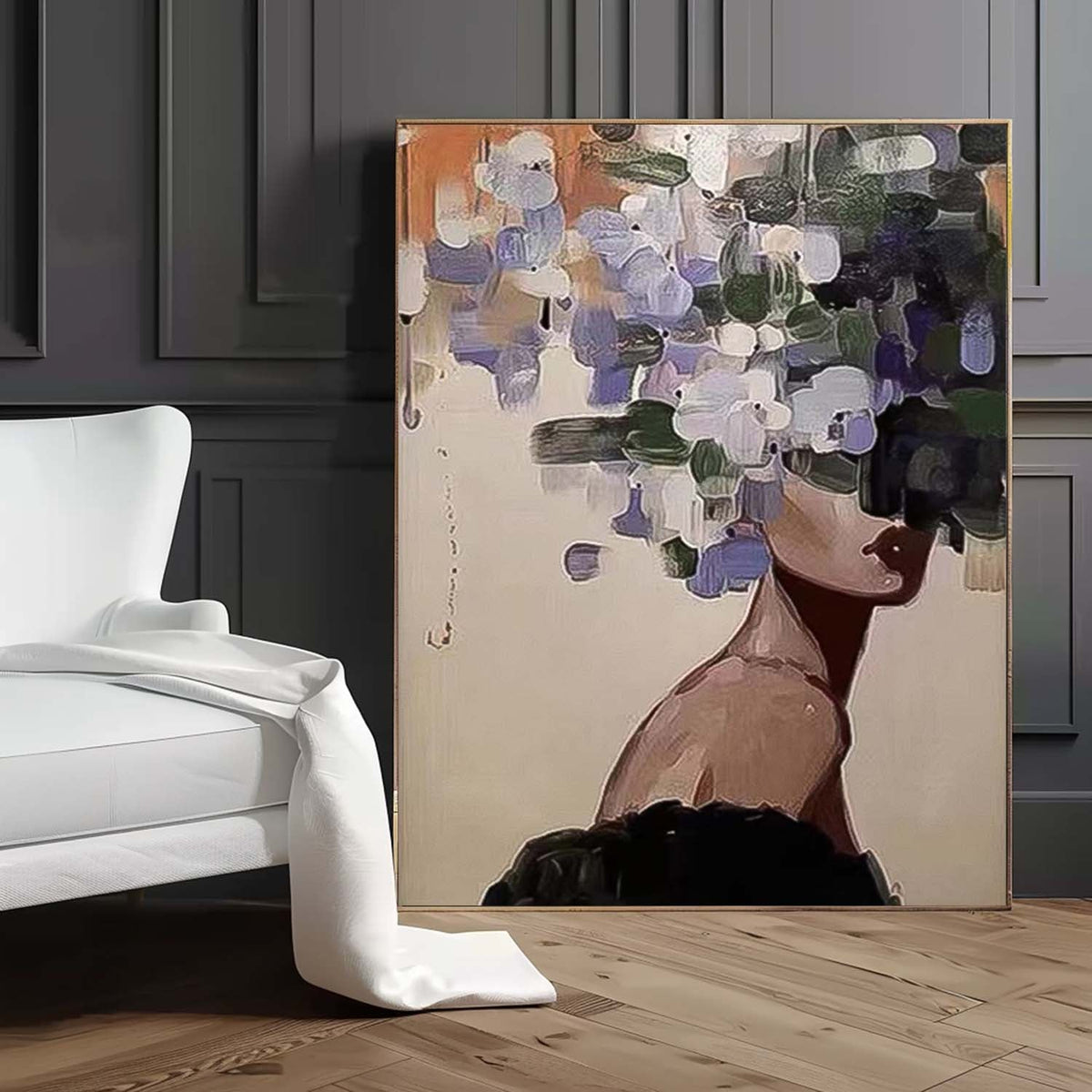Abstract Woman With Floral Hair Impasto Canvas Wall Art