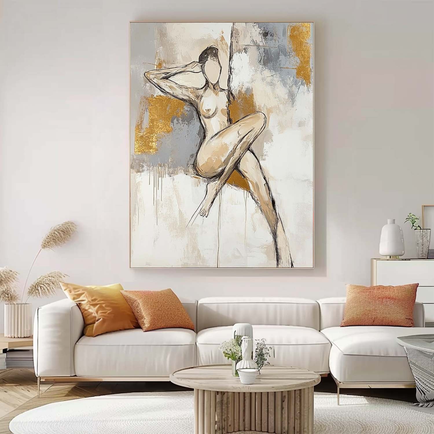 Wall Art Gold Foil Luxury Figure Line Abstract