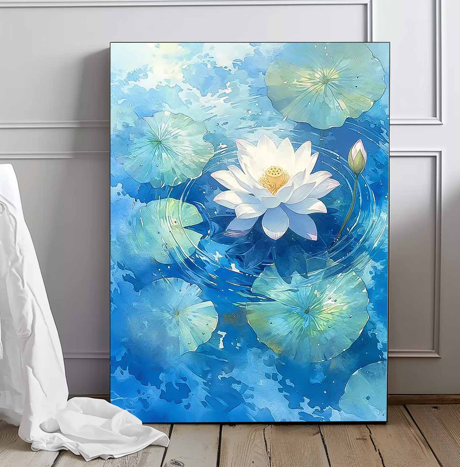 Tranquil White Lotus Pond Canvas Art