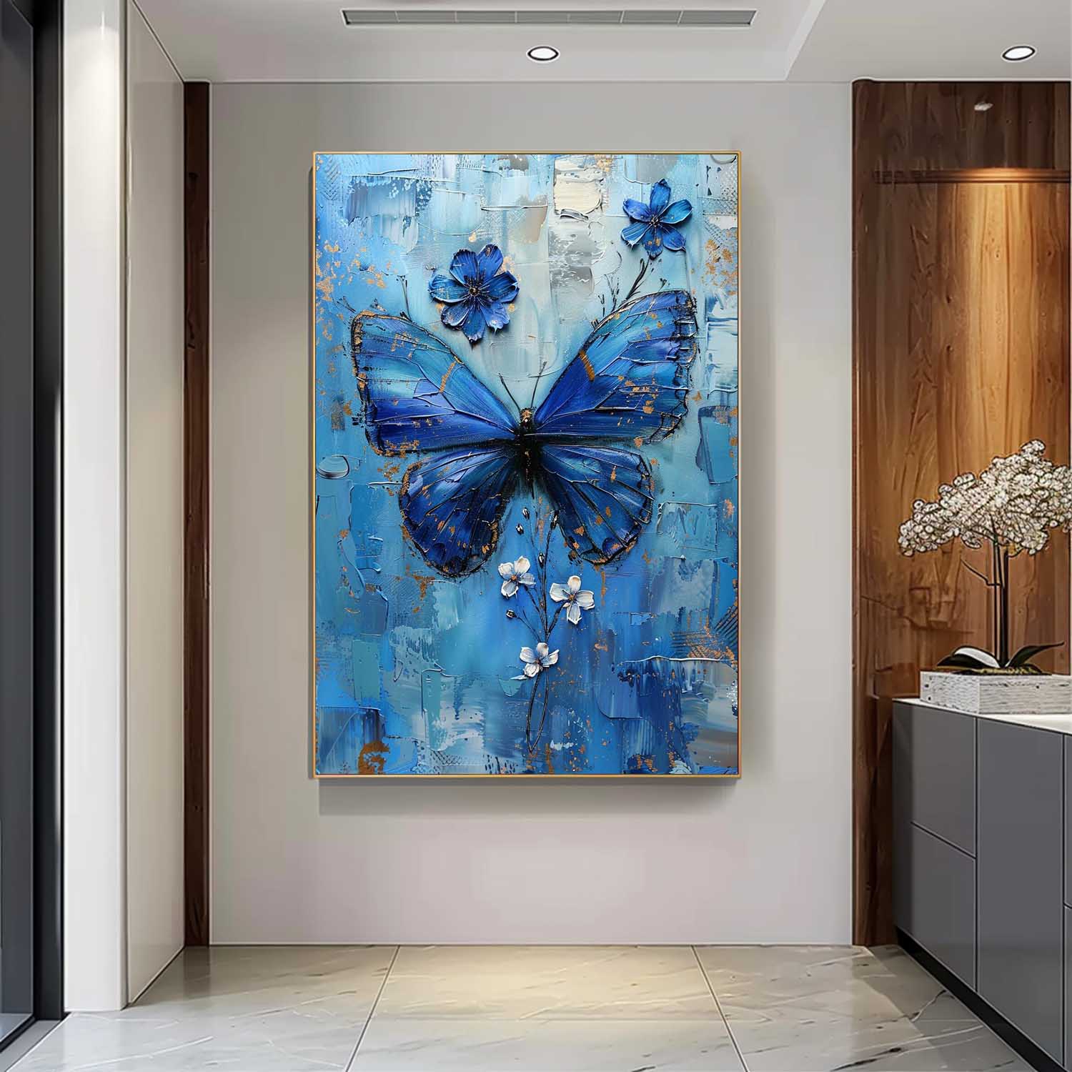 Wall Art Floral Butterfly Impasto Painterly