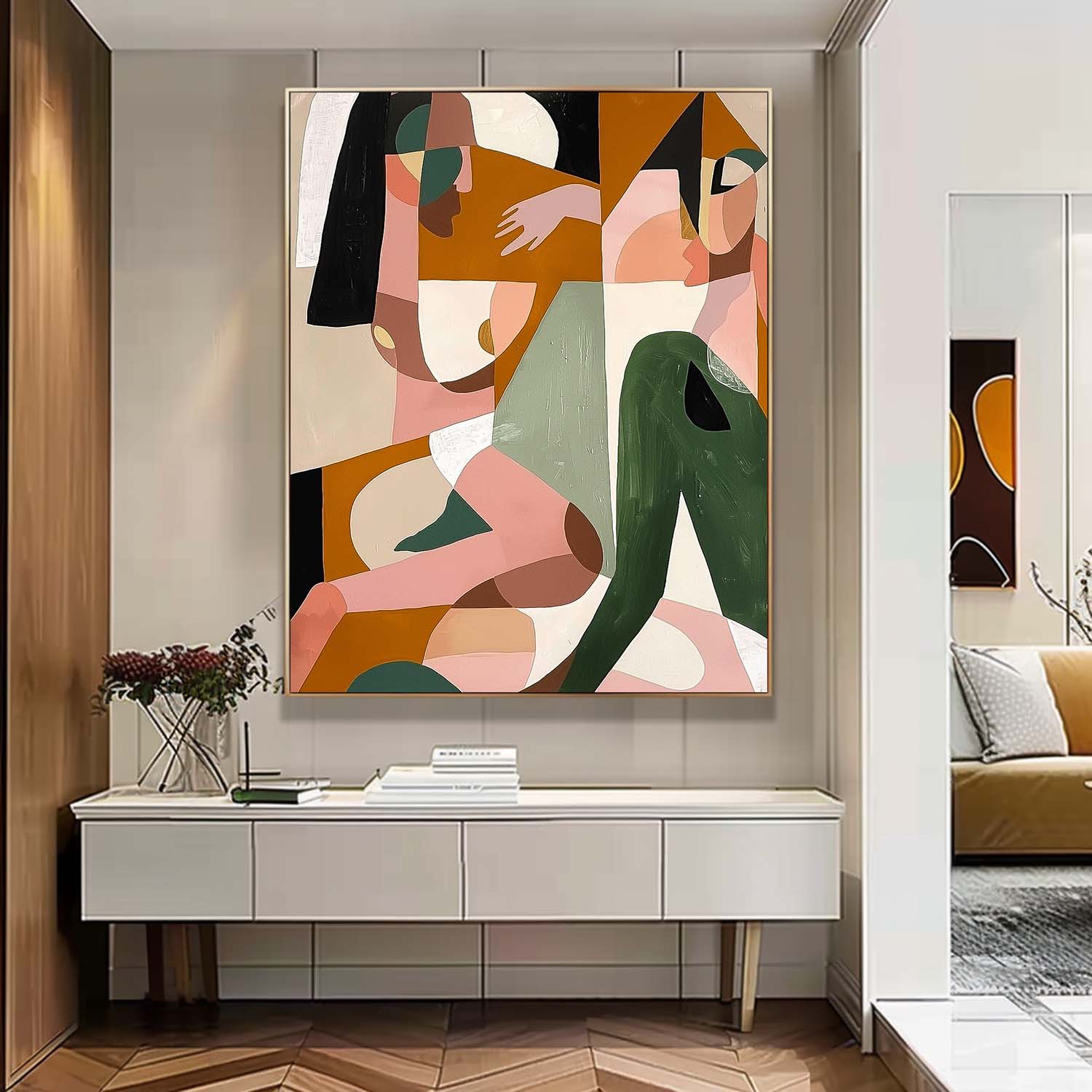 Warm Earth‑Tone Cubist Abstract Canvas Wall Art