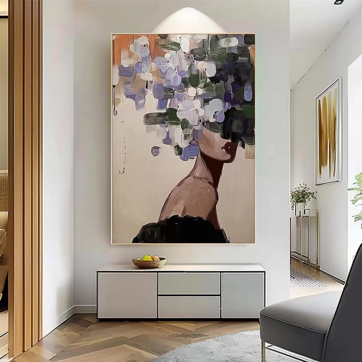 Abstract Woman With Floral Hair Impasto Canvas Wall Art