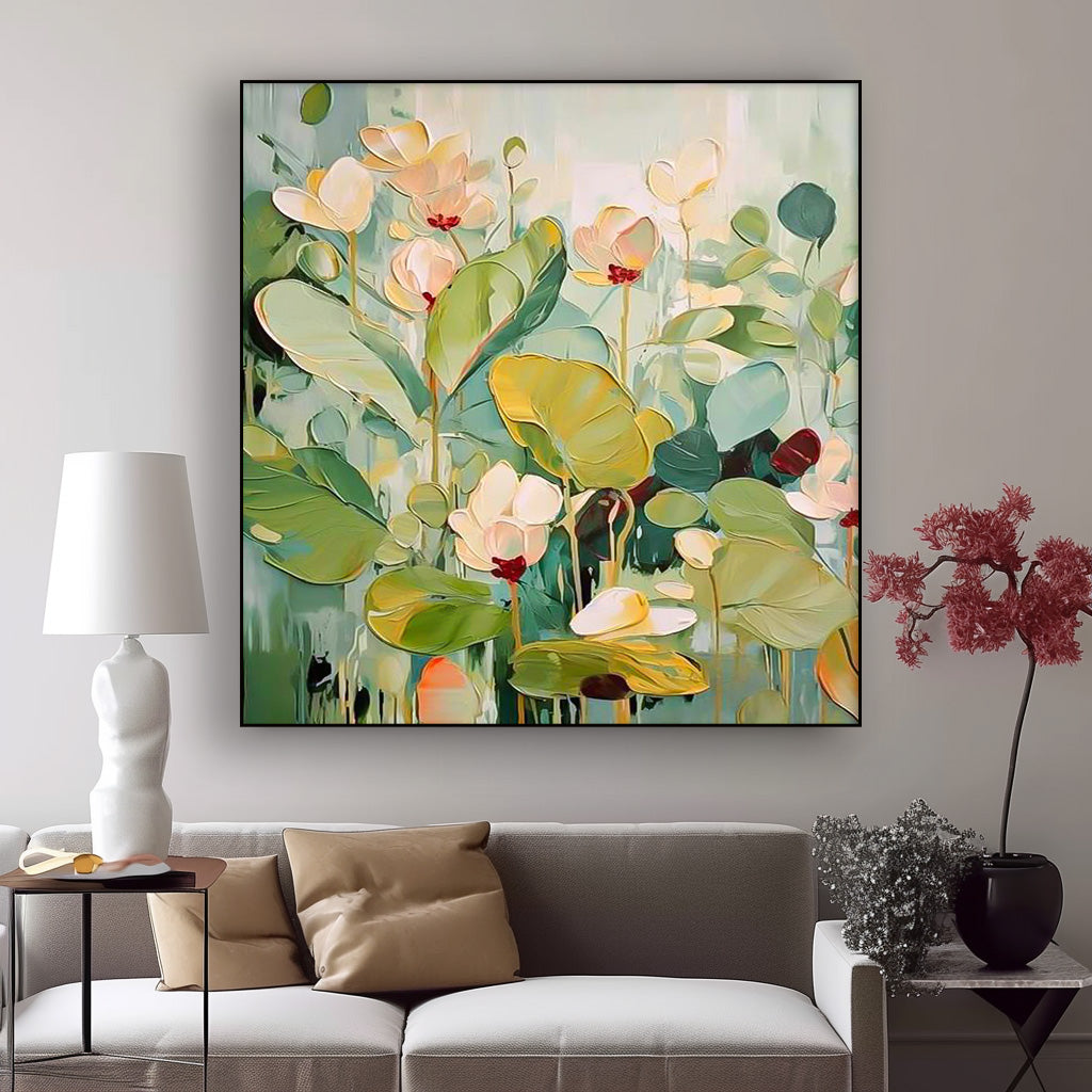 Wall Art Gentle Lotus Flower Large Leaf Botanical