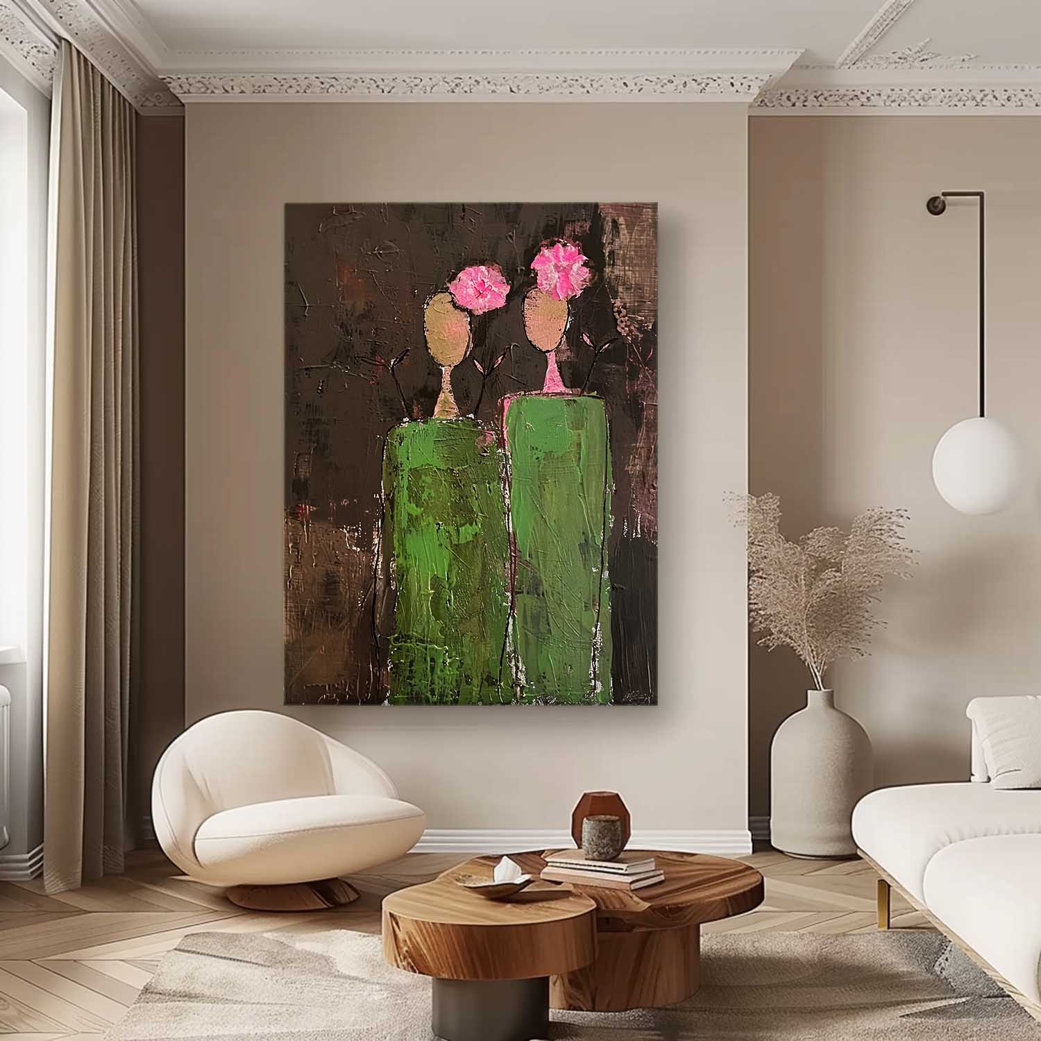 Wall Art Twin Green Vessels in Bloom