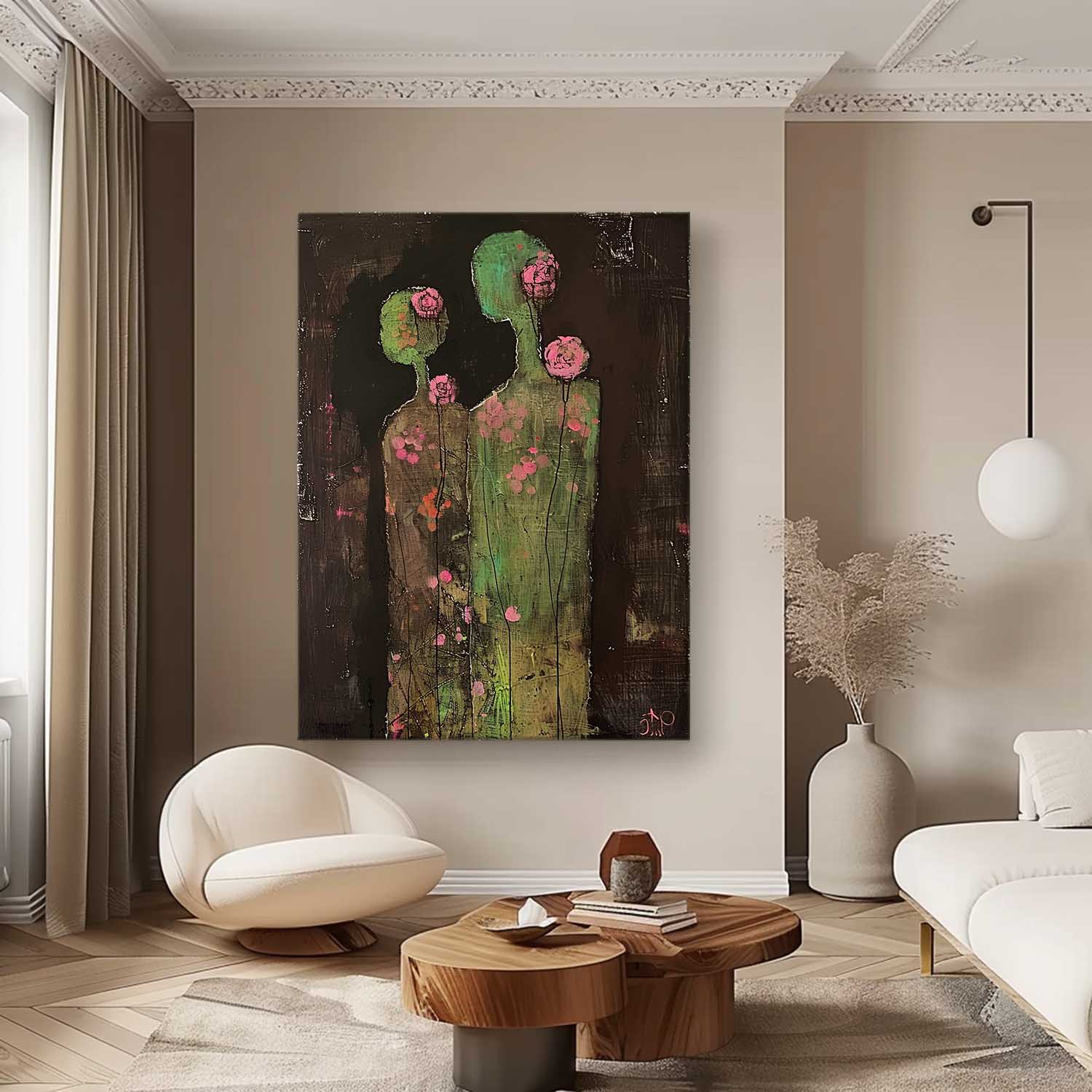 Wall Art Stylized Human Silhouette Pink Rose