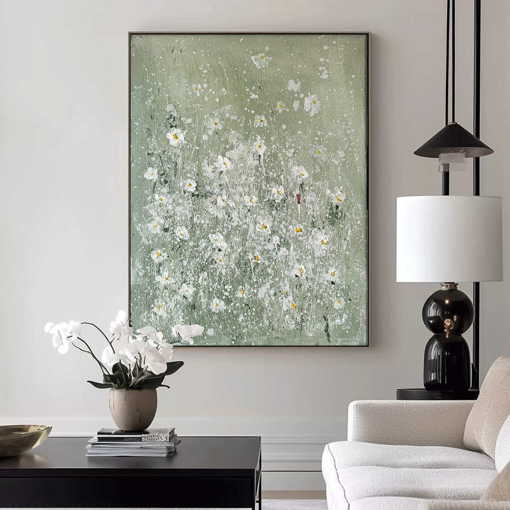 Wall Art Soft Dense Flower Vibrant Green Elegant