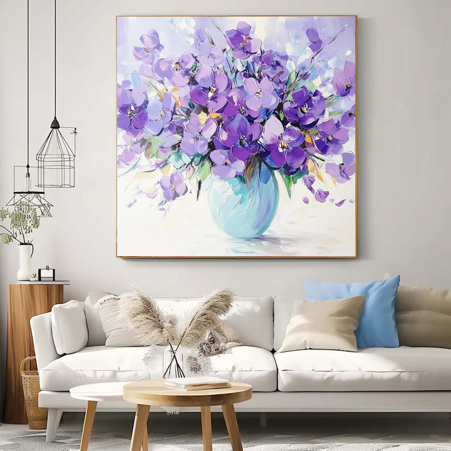 Lavender Purple Floral Bouquet Oil Painting