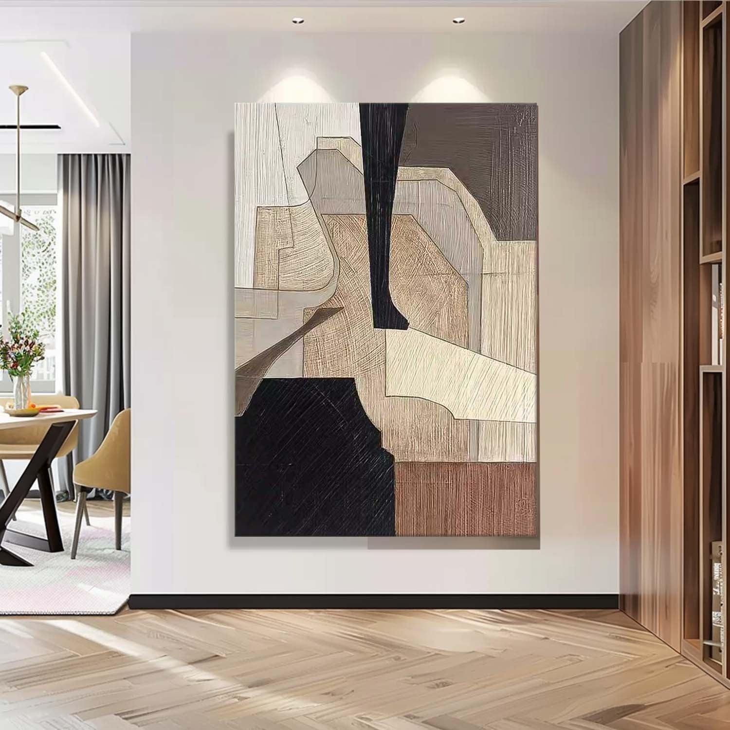 Neutral Brown Cubist Abstract Impasto Canvas Wall